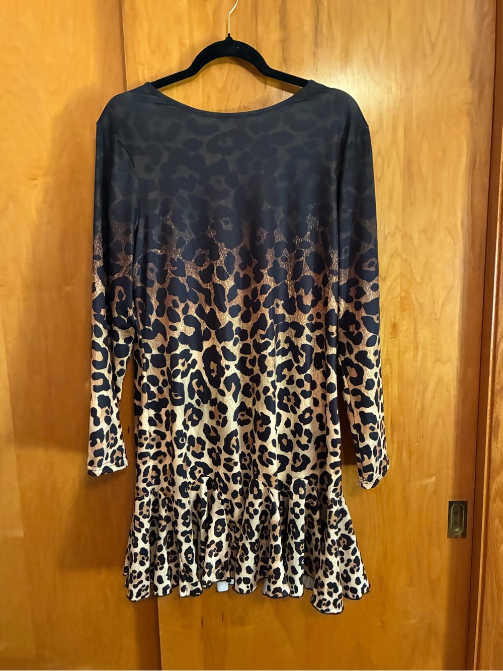 SHEIN Black and Brown Leopard Print Long Sleeve Dress